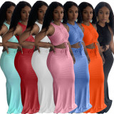 Solid Sleeveless Maxi Skirt Two Piece Sets LDS-3278