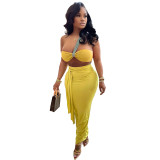 Sexy Wrap Chest High Waist Long Skirt 2 Piece Sets LM-8305