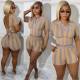 Printed Sexy Backless Short Sleeve Shorts Two Piece Set ORY-5238