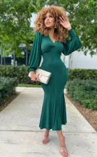 Elegant Solid Long Sleeve Maxi Dress XHXF-343