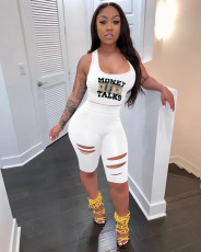 Printed Casual Sports Tank Top Hole Shorts Two Piece Set OY-6500