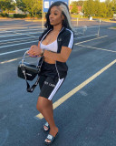 Sports Casual Letters Embroidered Zipper Top Shorts 2 Piece Set XYF-9201