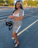 Sports Casual Letters Embroidered Zipper Top Shorts 2 Piece Set XYF-9201