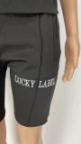 Sports Casual Letters Embroidered Zipper Top Shorts 2 Piece Set XYF-9201