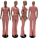 Plus Size Cropped Top Flared Pants 2 Piece Set XYF-9250