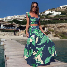 Plus Size Casual Print Top Long Skirt Two Piece Set NY-9070