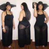 Plus Size Sexy Mesh Halter Wide Leg Jumpsuit XYF-9291