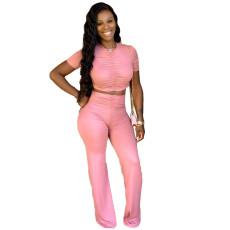 Plus Size Cropped Top Flared Pants 2 Piece Set XYF-9250