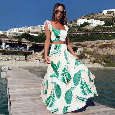 Plus Size Casual Print Top Long Skirt Two Piece Set NY-9070