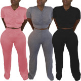 Plus Size Cropped Top Flared Pants 2 Piece Set XYF-9250
