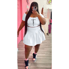 Plus Size Casual Sports Print Top And Skirts 2 Piece Set WAF-74261