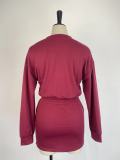 Long Sleeve Solid Tops And Skirt Two Piece Set GWDS-221069