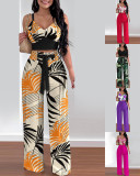 Plus Size Fashion Print Sling Top And Pants Two Piece Set GSRX-9006