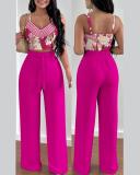Plus Size Fashion Print Sling Top And Pants Two Piece Set GSRX-9006