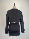 Long Sleeve Solid Tops And Skirt Two Piece Set GWDS-221069