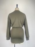 Long Sleeve Solid Tops And Skirt Two Piece Set GWDS-221069