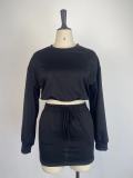 Long Sleeve Solid Tops And Skirt Two Piece Set GWDS-221069