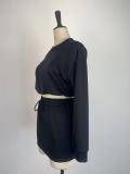 Long Sleeve Solid Tops And Skirt Two Piece Set GWDS-221069