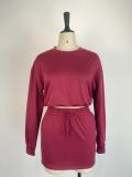 Long Sleeve Solid Tops And Skirt Two Piece Set GWDS-221069