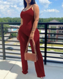 Plus Size Print Solid Color Sling Jumpsuit GSRX-9008