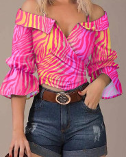 Plus Size Fashion Printed Off Shoulder Strap Top GSRX-9010