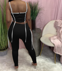 Colorful Ribbon Zipper Camisole And Pants Two Piece Set NM-8801