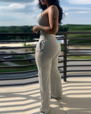Plus Size Print Solid Color Sling Jumpsuit GSRX-9008
