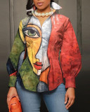 Plus Size Fashion Print Long Sleeve Shirt GSRX-9009