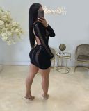 Sexy Solid Color Backless Hollow Out Mini Dress MDF-5335