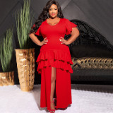Plus Size Solid Ruffle Irregular Maxi Dress NNWF-7782