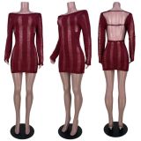 Sexy Solid Color Backless Hollow Out Mini Dress MDF-5335