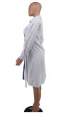 Casual Color Block Stripes Print Long Sleeve Shirt Dress XHXF-945
