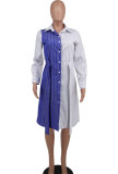 Casual Color Block Stripes Print Long Sleeve Shirt Dress XHXF-945