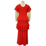 Plus Size Solid Ruffle Irregular Maxi Dress NNWF-7782