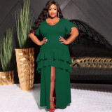 Plus Size Solid Ruffle Irregular Maxi Dress NNWF-7782