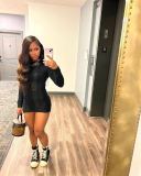 Sexy Solid Color Backless Hollow Out Mini Dress MDF-5335