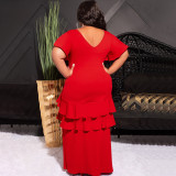 Plus Size Solid Ruffle Irregular Maxi Dress NNWF-7782