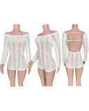 Sexy Solid Color Backless Long Sleeve Rompers MDF-5359