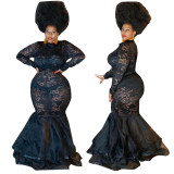 Plus Size Sexy Nightclub See-through Lace Maxi Dress NNWF-7066