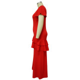 Plus Size Solid Ruffle Irregular Maxi Dress NNWF-7782