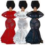 Plus Size Sexy Nightclub See-through Lace Maxi Dress NNWF-7066