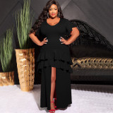 Plus Size Solid Ruffle Irregular Maxi Dress NNWF-7782