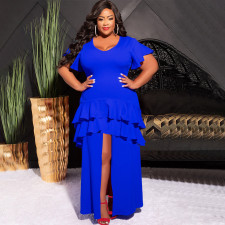 Plus Size Solid Ruffle Irregular Maxi Dress NNWF-7782