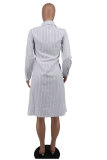 Casual Color Block Stripes Print Long Sleeve Shirt Dress XHXF-945