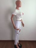 Fashion Hole High-waisted Jeans LA-3266