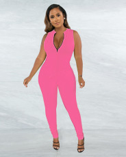 Rib Casual Sports Sleeveless Zip Jumpsuit ME-8283