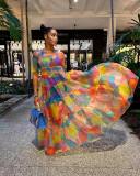 Fashion Print Short Sleeve Maxi Dress ZDF-31272
