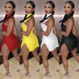 Sexy Nightclub Solid Color Halter PU Mini Dress GLF-10120