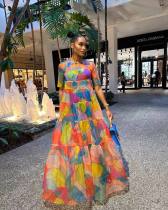 Fashion Print Short Sleeve Maxi Dress ZDF-31272