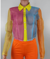 Fashion Contrast Color Perspective Top LSL-6508